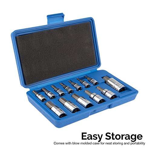 Neiko 10074A Hex Bit Socket Set, Metric, 2mm to 14mm | 13-Piece Set, S2 and Cr-V Steel, 1/4”, 3/8” and 1/2-Inch Drive