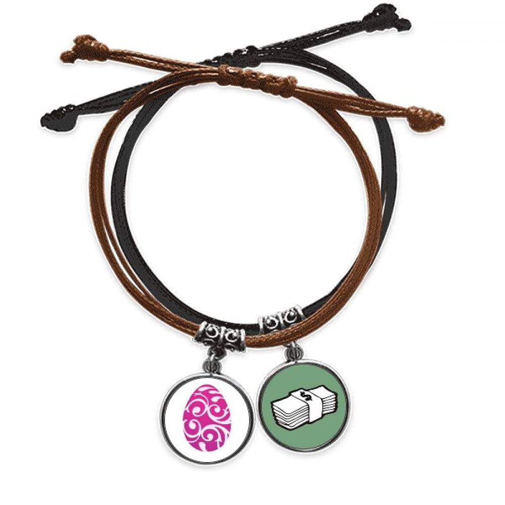 Pulsera de cuero morada con diseño de huevo de pascua religioso y cordon ajustable 3