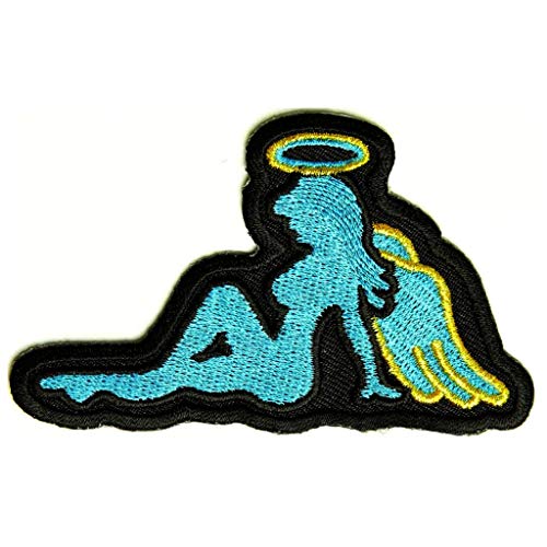 Image of Motohog Unique Embroidered Iron & Sew on Patch (Angel Lady, Blue) 4.2X2.6 inches