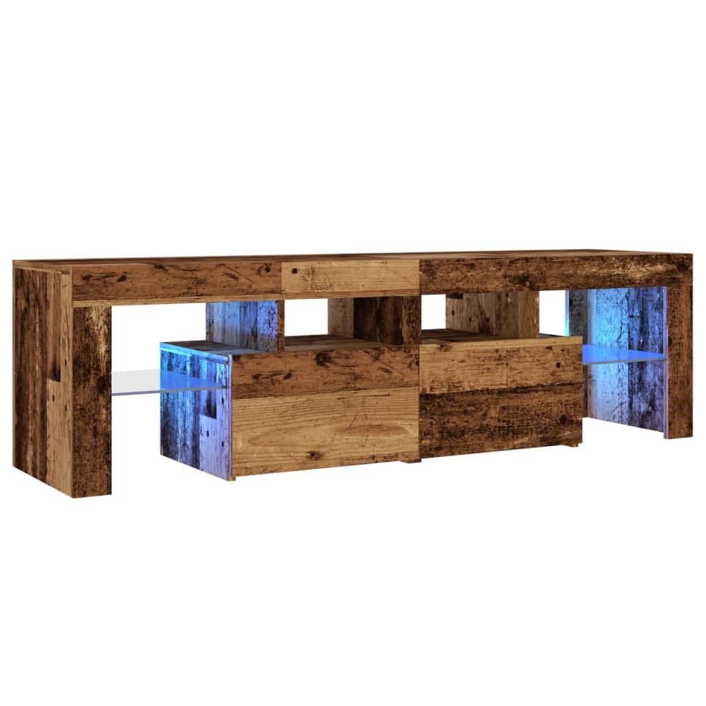 vidaXL Meuble TV avec lumières LED Vieux Bois Bois d'ingénierie