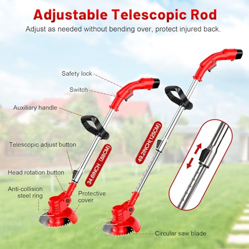 Cordless Strimmer Telescopic Lightweight Grass Trimmer Garden Strimmer,125cm Adjustable Charging Brushless Grass Trimmer with 23 Blades Ideal for Lawn Care,Weed Control,and Garden Maintenance (Red) 6 Cordless Strimmer Telescopic Lightweight Grass Trimmer Garden Strimmer,125cm Adjustable Charging Brushless Grass Trimmer with 23 Blades Ideal for Lawn Care,Weed Control,and Garden Maintenance (Red) - Image 6