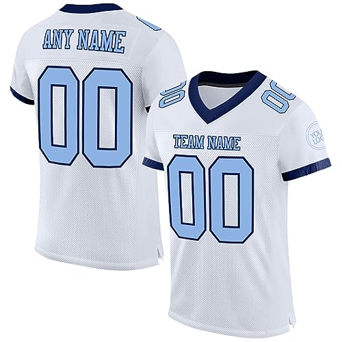 Personalized Customized Football Jersey, Custom Jersey Football, Custom Football Jersey, Custom White Light Blue-Navy Mesh Football Jersey, Football Jerseys for Men, White Football Jersey