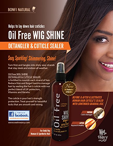 Bonfi Natural Oil Free Wig Shine Detangler and Cuticle Sealer helps to lay down hair Cuticles UV Protector and Keratin For Dull/Dry human and synthetic hair (237 mL/ 8 Fl oz)