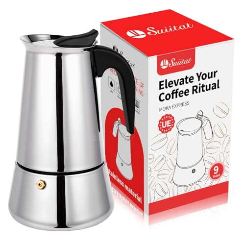 Image of Moka Pot, 9 Cups (15.9 oz) Stovetop Espresso Maker, 304 Stainless Steel Moka Pot, Induction Compatible, Silver