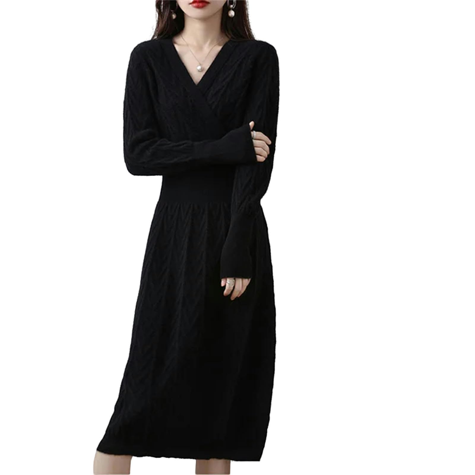 Vestito Donna Autunno Donne Autunno Inverno Inverno Abito in Maglia Solido Croce A V Slim Slim Sliose Long Siger Abiti Femminili