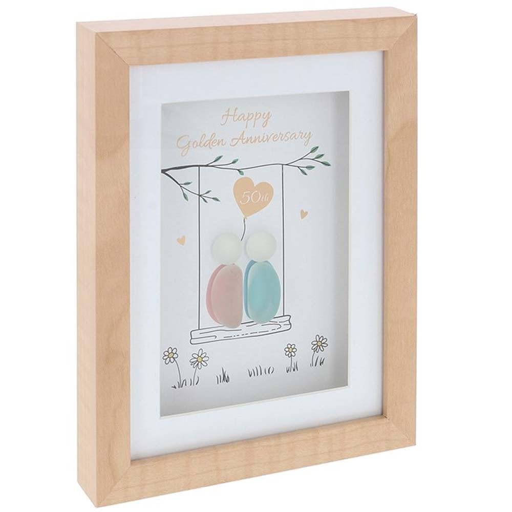 Shudehill Giftware Golden Pebble Glass Portrait Plaque - Anniversary Wall Art