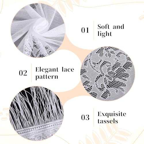 Sheer Shawl, White Lace Shawl, Summer Evening Scarf Formal Soft Floral Scarf Mesh Fringe Wraps with Tassels Suitable for Women's Wedding Evening Party Dress and Daily Matching3