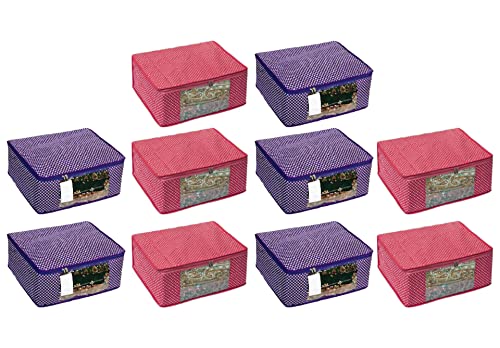 Image of Cover | Dress Cover Bag | Cotton Saree Cover Closet Orgnizer /Saree Bags for Wardrobe Orgnizer Clothe Covers | Dress | Dress Bag (Pack of 10, Pink + Purple)