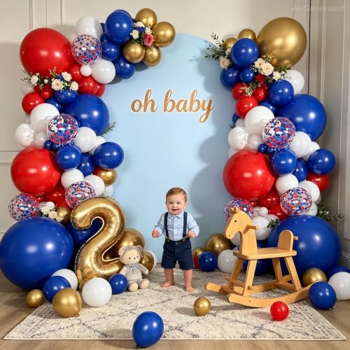 Image of Red White Blue Balloons Arch kit, Royal Blue Gold whit Confetti,129 Pcs