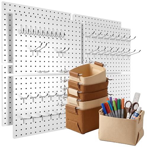 Spampur Peg Board, 8 Pack Metal PegBoard Organizer with Accessories, White Pegboard Panels with 50...