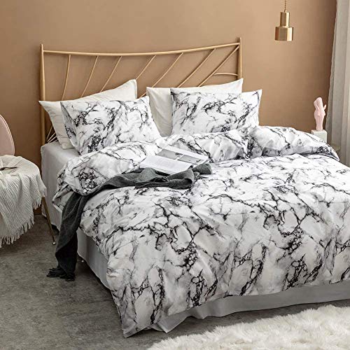 CoutureBridal Housse de Couette 240x260cm + 2 x Taies d'oreiller 65x65cm Moderne Marbre Noir et Blanc Linge de Lit Edredon de Literie 2 Personne