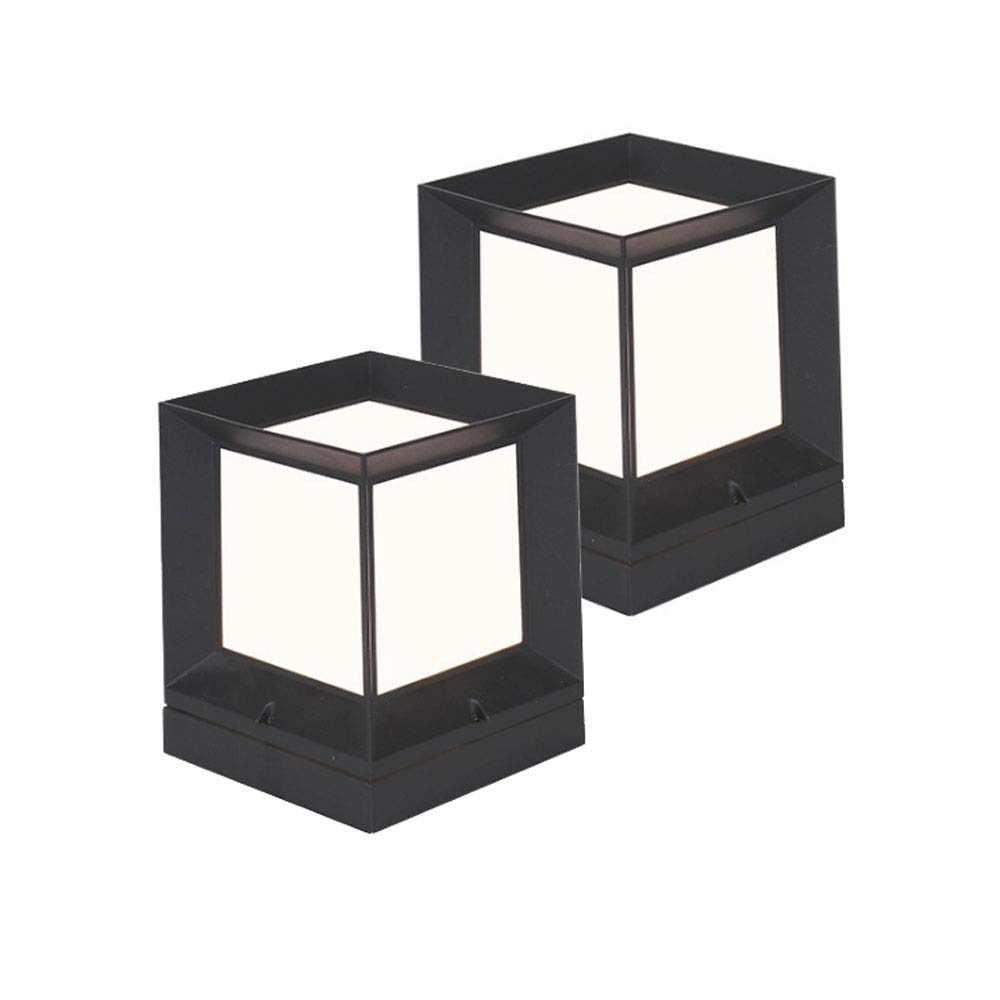 2 pack moderna Prato Paesaggio colonna luminosa IP65 impermeabile pilastro quadrato della lampada in alluminio acrilica tradizionale nero Bollard E27 esterno Messaggio Lanterna Luce Stagno Porta