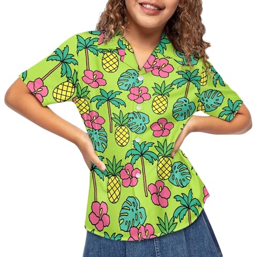Image of Kids Hawaiian Shirt Quick Dry Button Up Flamingo Tropical Print Classic for Boys Girls 3-16 Years Old