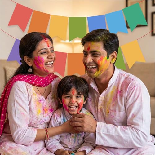 Image of Party Propz Multicolor Holi Banner - 1 Pc, (14 Flags) 34 inch Multicolor Banner for Decoration, Holi Decoration Items for Home, Outdoor, Office, Holi Decoration Items for Party (Cardstock)