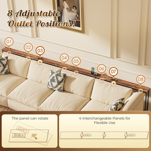 Image of Huuger 133.9 Inch Sofa Table with Power Outlets, Skinny Behind Couch Table | 5.9 Inch Narrow Entryway Table, Extra-Long Console Table, Behind the Couch Table with Outlet for Living Room, Rustic Brown