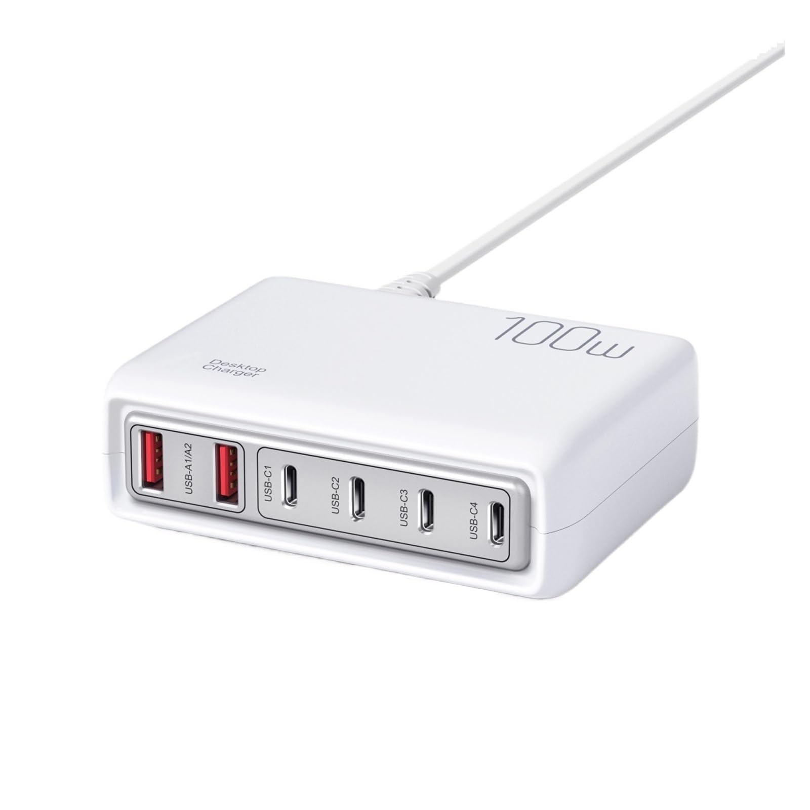 Cargador USB Multi De 100W Y 6 Puertos con Cable, Múltiple For Teléfono Móvil Capacidad De Carga RáPida(White)