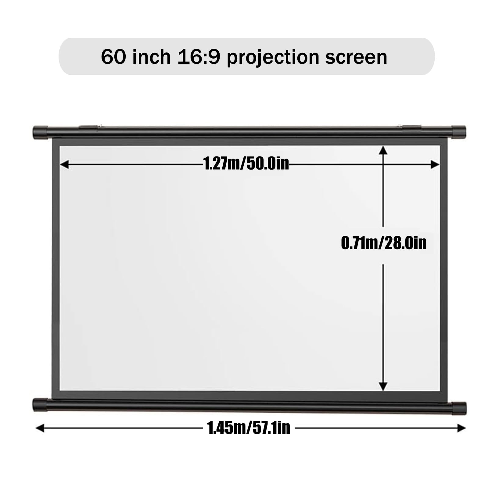 Schermo di Proiezione da Parete 60/72 Pollici, 4:3/16:9 Schermo Manuale del Proiettore, Telo per Proiettore Avvolgibile per Film All'aperto, Home Theater, Ufficio, Design Compatto(16:9,60")