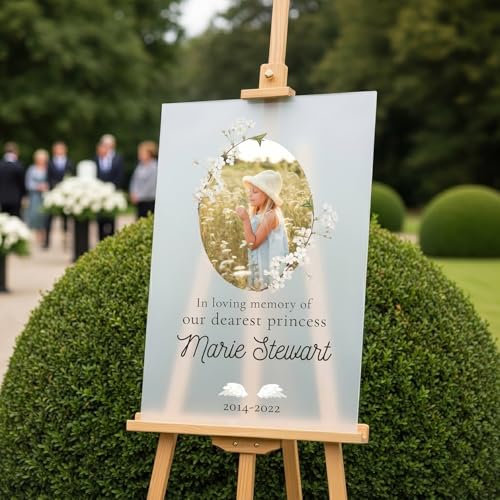 Image of SPEEDYORDERS Personalized Funeral Sign with Photo - Custom Celebration of Life Decoration - Sky Blue, PVC Board, 24x32 inches