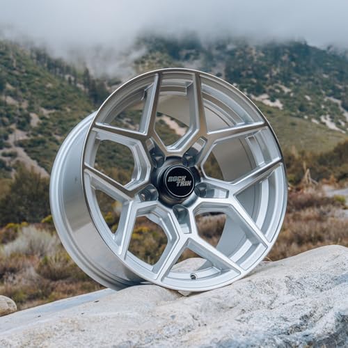 RockTrix RT105 18 inch Wheel Compatible with Jeep Wrangler JK JL 18x9 5x5 Wheels (-12mm Offset, 4.5" Backspace) 5x5 PCD, 71.5mm Bore, Machined Silver Wheels, Also fits Gladiator JT Rims