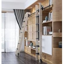 Sliding Library Ladder Hardware Kit Black Steel Rolling Library Ladder Hardware Kit, Retractable Sliding Track Kit for Home/Office/Library, Barn Style Rolling Ladder Hard