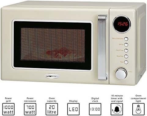 Clatronic MWG 790 - Forno a Microonde con grill da 20 litri, 700 / 1000W,  display digitale, 9 programmi automatici, timer, serie Rock \u0026 Retro vintage  style cream beige : Amazon.it: Casa e cucina