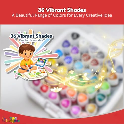 Image of Toy Imagine 36 Colorful Dual Tip Art Markers Sketch Pens with Carrying Case for Painting Sketching Calligraphy Drawing Fine & Chisel Tip Colour Markers for Kids Adults & Artists(36 Shades)