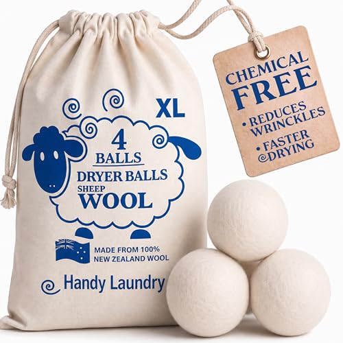 Handy Laundry Wool Dryer Balls - Natural Fabric Softener, Reusable, Reduces Clothing Wrinkles and...