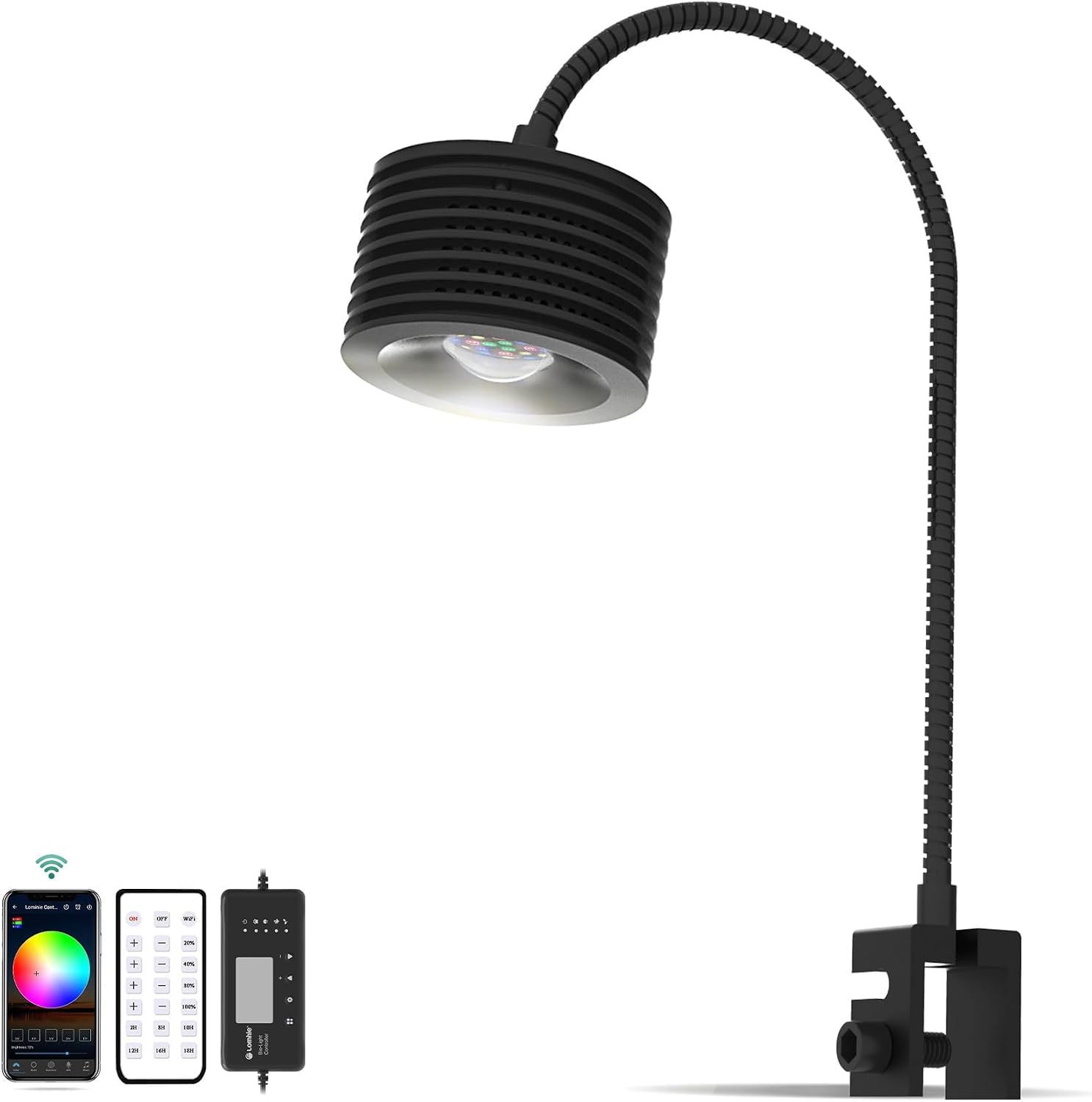 Lominie LED Aquarium Light, Full Spectrum Coral Reef Light, Remote Control Dimmable Fish Tank Lamp, Clip-on Saltwater Aquarium Light