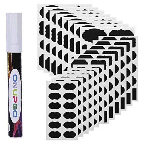 ONUPGO Chalkboard Labels - 196 Premium Reusable Chalkboard Stickers with 1 White Chalk Markers for Labeling Mason Jars, Parties, Craft Rooms, Weddings and Organize Your Home & Kitchen Cover
