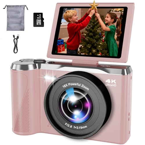 4K Digital Camera for Photography and Video, 56MP Autofocus Vlogging Camera with 3' 180° Flip Screen, 16X Zoom Compact Point and Shoot Camera for YouTube, Travel & Daily Content Creation