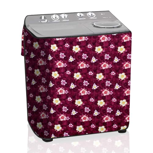 Image of The Furnishing Tree Semi-Automatic Top Load Washing Machine Cover | Waterproof & Dustproof | Easy to Clean | Inlet & Outlet Pipe Provision | Durable & Washable, Floral Red Polyester (56x93x107 CM)