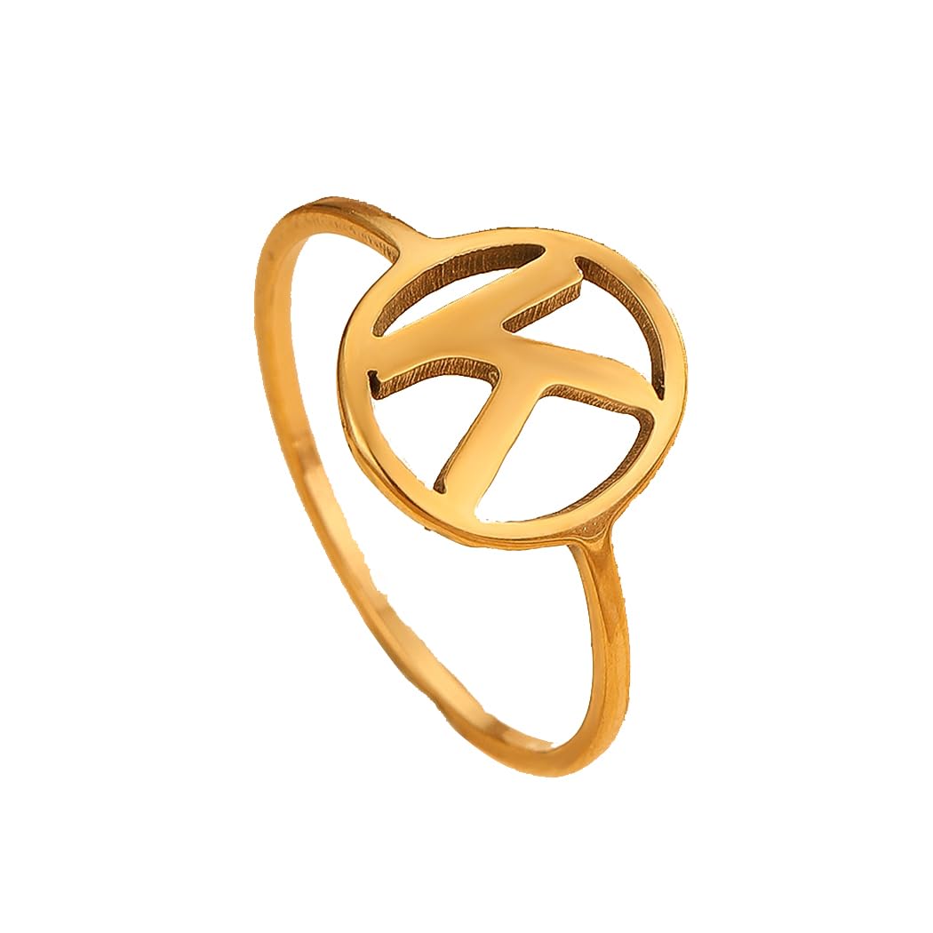 LUTAKUInitial Rings for Women Minimalist Gold Initial Letter Ring for Teen Girls A-Z Alphabet Adjustable Rings for Women Girls 18K Gold Plated Jewelry Gift