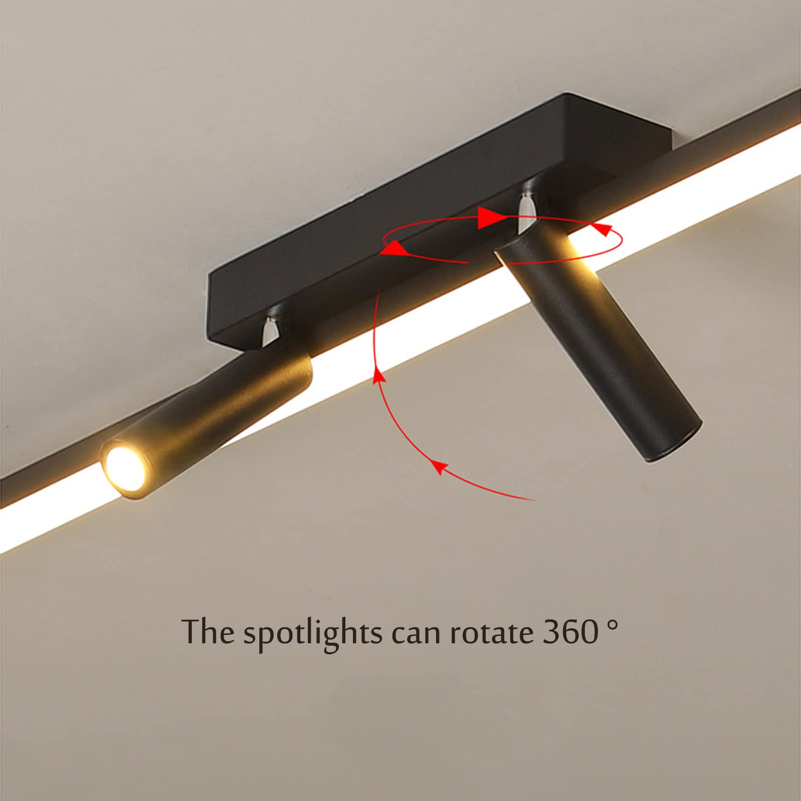 Striscia LED Plafoniera 2 Vie Angolo Regolabile Faretti Moderno Semplice Nero Faretto A Binario per Soggiorno Guardaroba Corridoio,Cool White-100cm