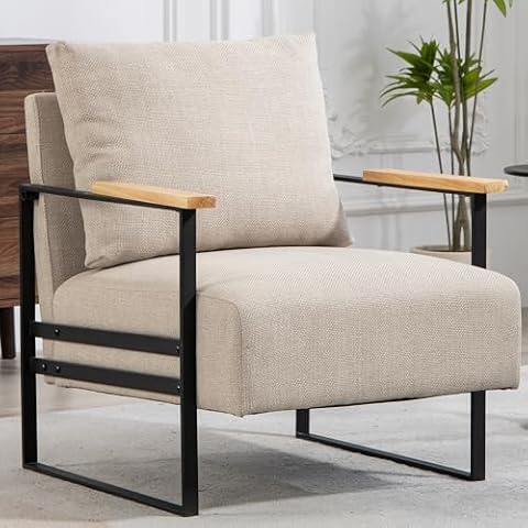 Zjjseloru Modern Living Room Chair, Linen Fabric Accent Chair Guest Chair for Bedroom/Home Office/Study, Mid Century Armchair for Bedroom Cover