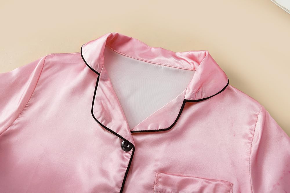 MyFav Pajama Set for Girls Button Down Silky Kids Sleepwear Nightwear Loungewear Clothes Set - Image 4