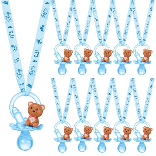 Image of Coume 36 Pcs Baby Shower Pacifiers Necklace Cute Bear Bottle Acrylic Pacifiers Necklaces for Baby Shower Games Guests Gender Reveal Party Favors Prize Decorations DIY (Blue,Cool)