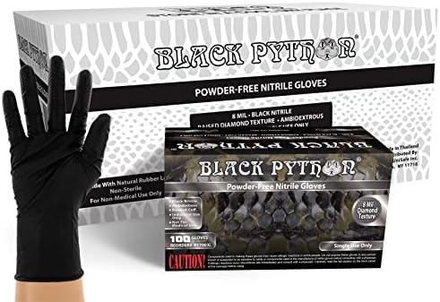 BLACK PYTHON HD 8 MIL Nitrile Disposable Gloves, Latex & Powder Free, Industrial, Raised Diamond Texture, Case/1000