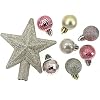 ALIMITOPIA 30pcs Christmas Ball Baubles 1.2 inches Shatterproof Assorted Plastic Hang Balls Pendant for Tiny Xmas Tree Decoration(Tiny Size;Rose Gold&Pink)
