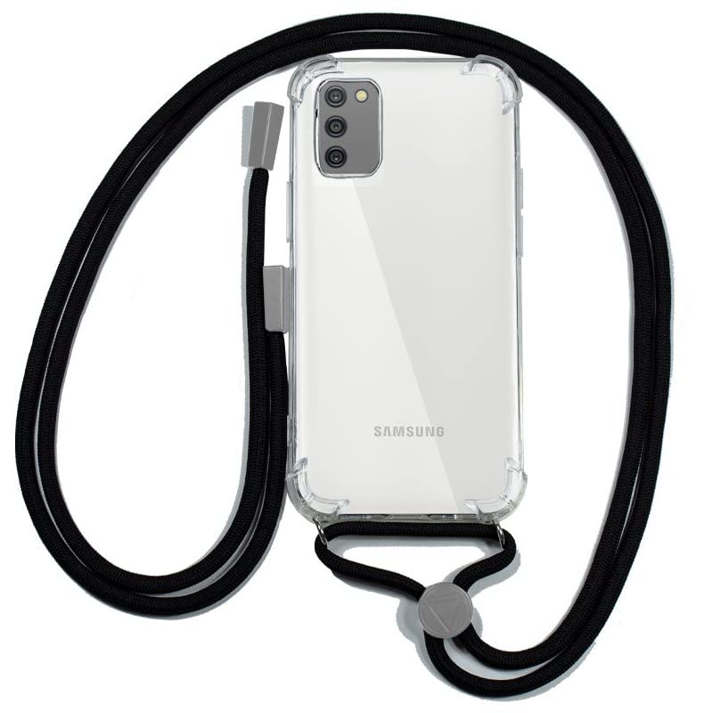 Anti-chute coque Samsung A03s avec cordon noir solide contre la perte