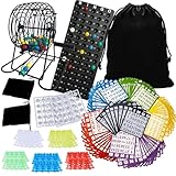 Deluxe Bingo Game for Adults Large Group, Includes 8' Bingo Cage with Big Storage Bag, 1000 Colorful Chips,118 Bingo Cards,75 Colored Balls,75 White Balls for Replacement, Master Board and 2 small Bag