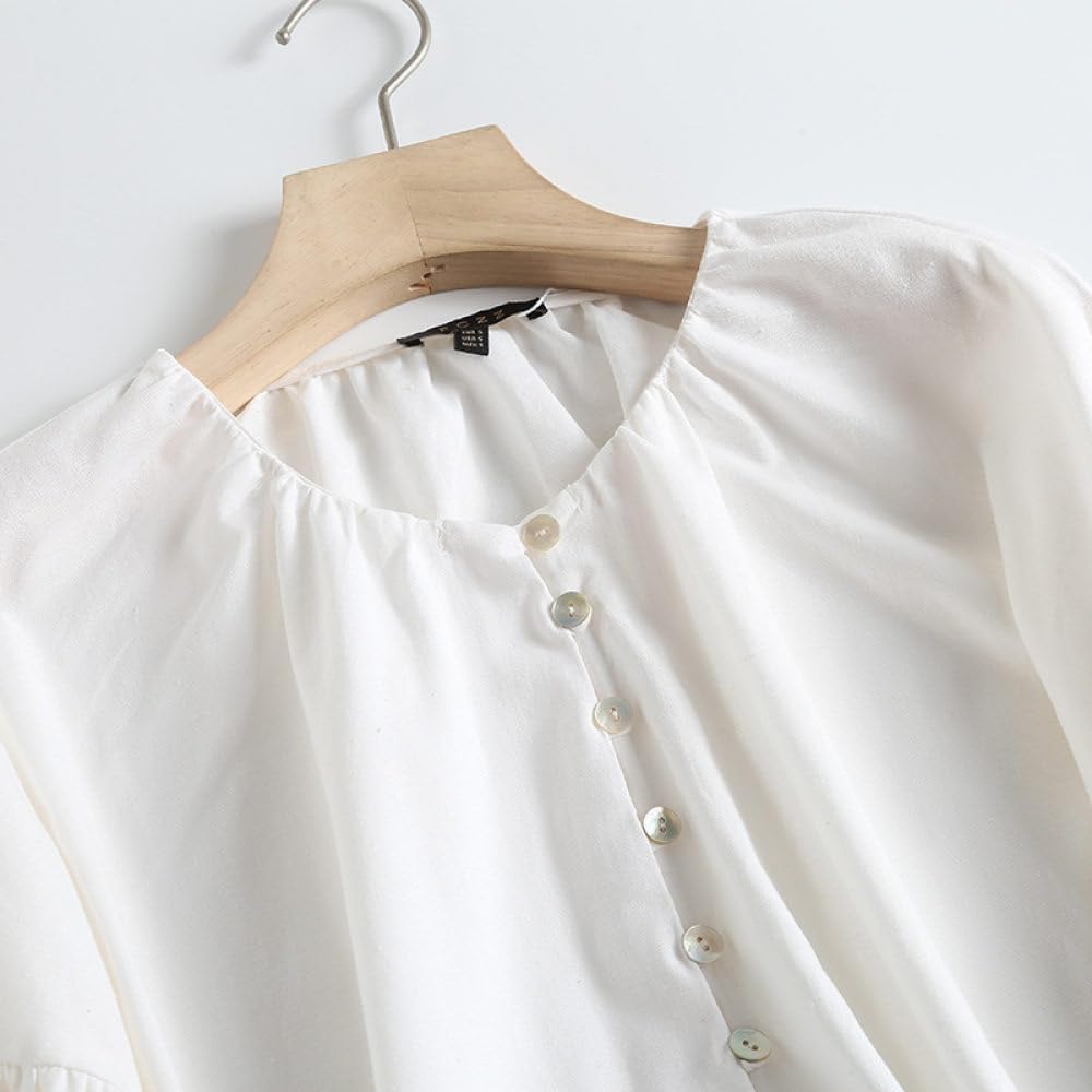 Tops Für Damen,Damen-Bluse, Elegant, Aus Baumwolle Und Leinen, Ballon-Langarm, Baggy-Hemden, Tunika, Button-Down-Hemden, Oberteile, Sexy Party-Oberteile, Lässige Büro- Und Business-Bluse Für Mädchen