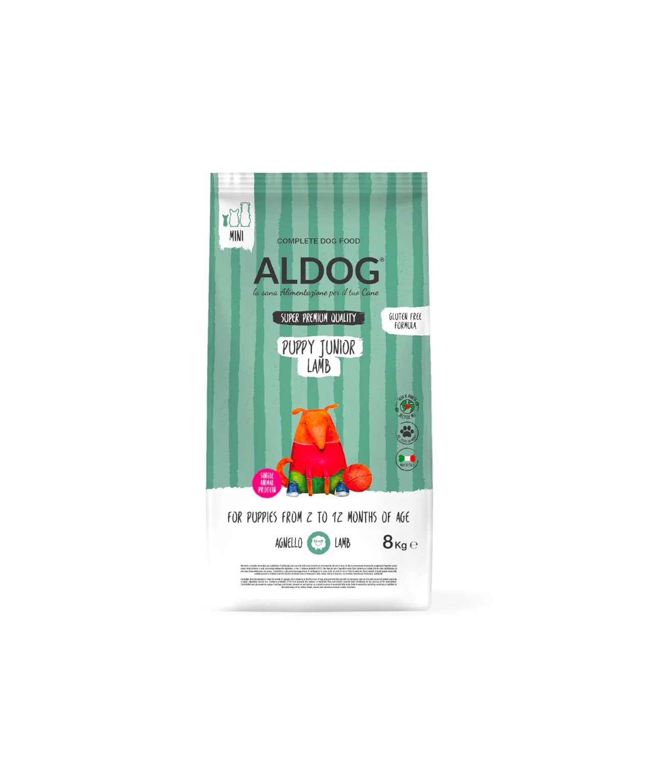 Pienso monoproteico para perros y cachorros de todas las tallas y razas, N. ALDOG PUPPY-JUNIOR LAMB Pienso Mini, 1 paquete de 8 kg, 1 x 8 kg.