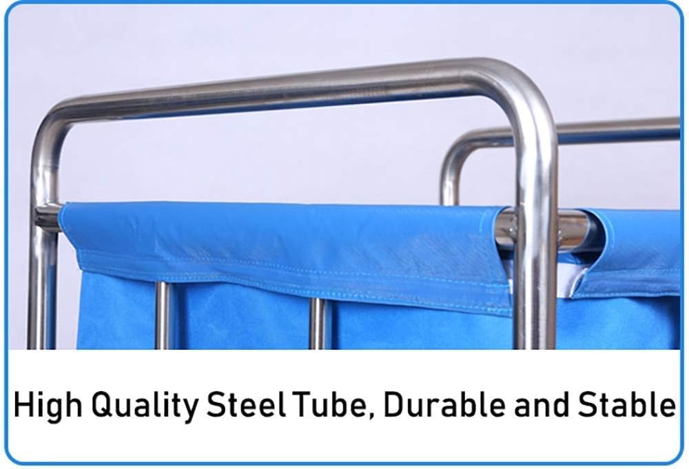 Trolley On Wheels Heavy Duty Hotel Laundry Sorter Cart with Rolling Caster Blue Lobby Linen Cart Room Service Rolling Trolley with Handle Removable Cover