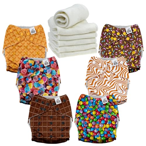 Image of Mama Koala 6 Pack Reusable Cloth Diapers 3.0 for Babies Girls Newborn, One-Size Adjustable Baby Diaper, Durable Stitching, Back Opening for Inserts, Breathable Awj Lining, Leak Prevention-Candy&Coo..