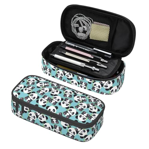 Image of Cute Cartoon Panda Bamboo Large Pencil Case, Pencil Pouch With Zipper Compartments Stationery Pencil Bag For Kids Teens Students School Supplies