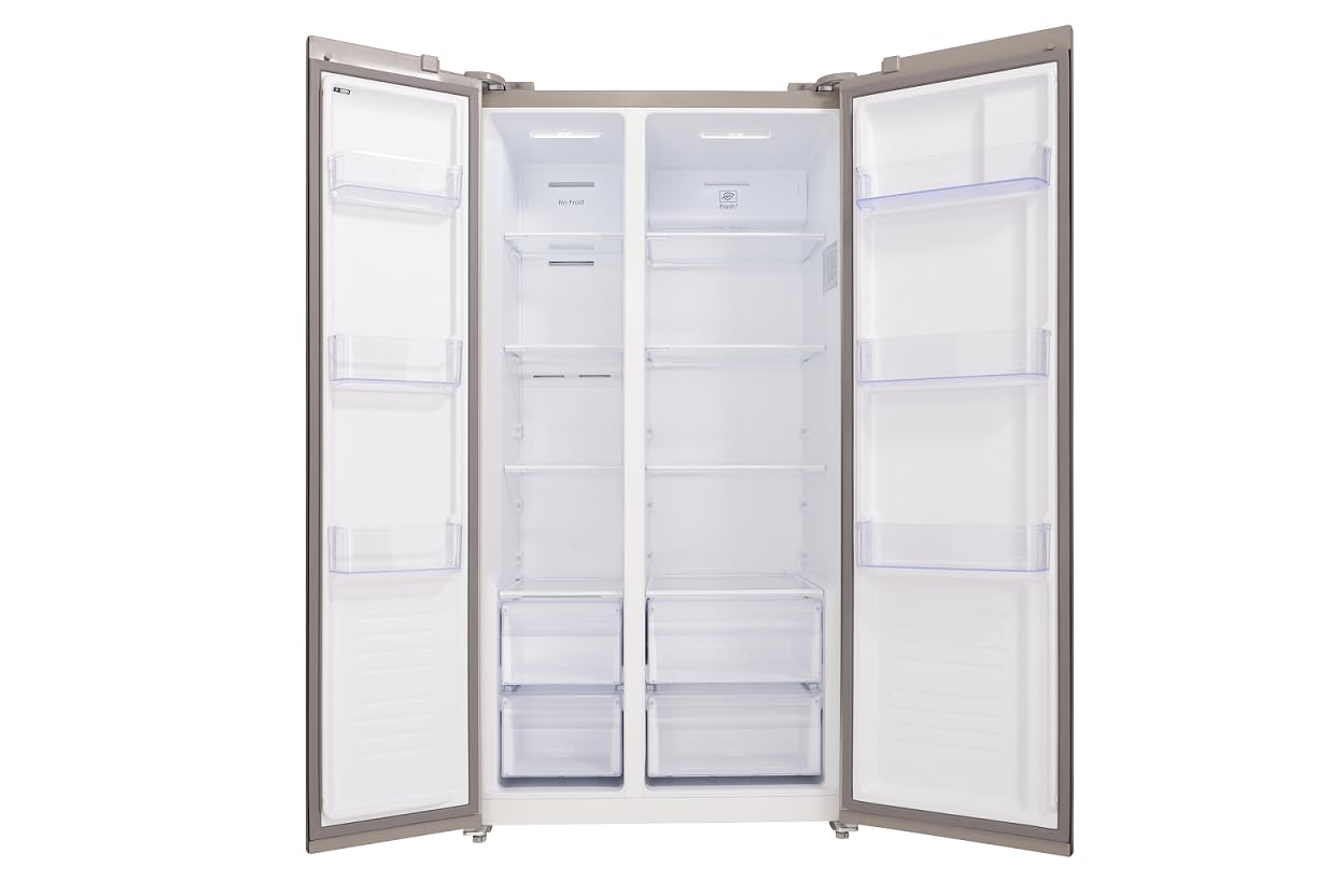 Respekta Side-by-Side lodówko-zamrażarka z maszyną do lodu Inox Look AC178IX-18/178 cm wysokość/szerokość 91 cm/pojemność chłodzenia 331 l/pojemność zamrażarki 174 l/z technologią No Frost