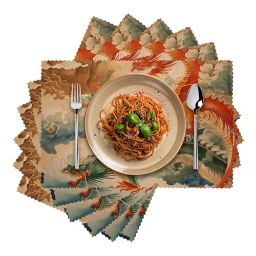 Set de table dragon antidérapant lot de 6 protège table résistant chaleur 30x45