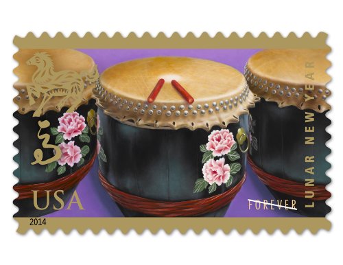 United States Postal Service Year of the Horse: Drums (Celebrating Lunar New Year), Full Sheet of 12 x Forever Postage Stamps, USA 2014, Scott 4846
