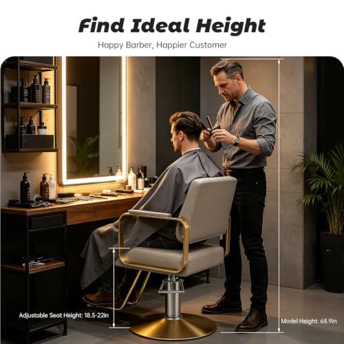 Image of Salon Chair,Salon Chair for Hair Stylist with Height Adjustment,360 Rotatable Barber Chair for Barber Store,Beauty Salons,Spas (Beige + Gold)