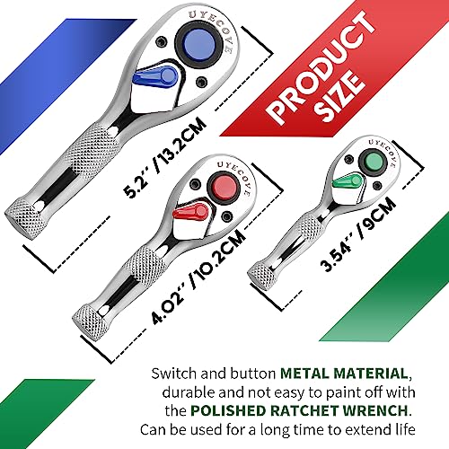 Image of Ratchet Set 3PCs-1 /4 3 /8 inch 1 /2 inch Drive Stubby Ratchet Wrench Set